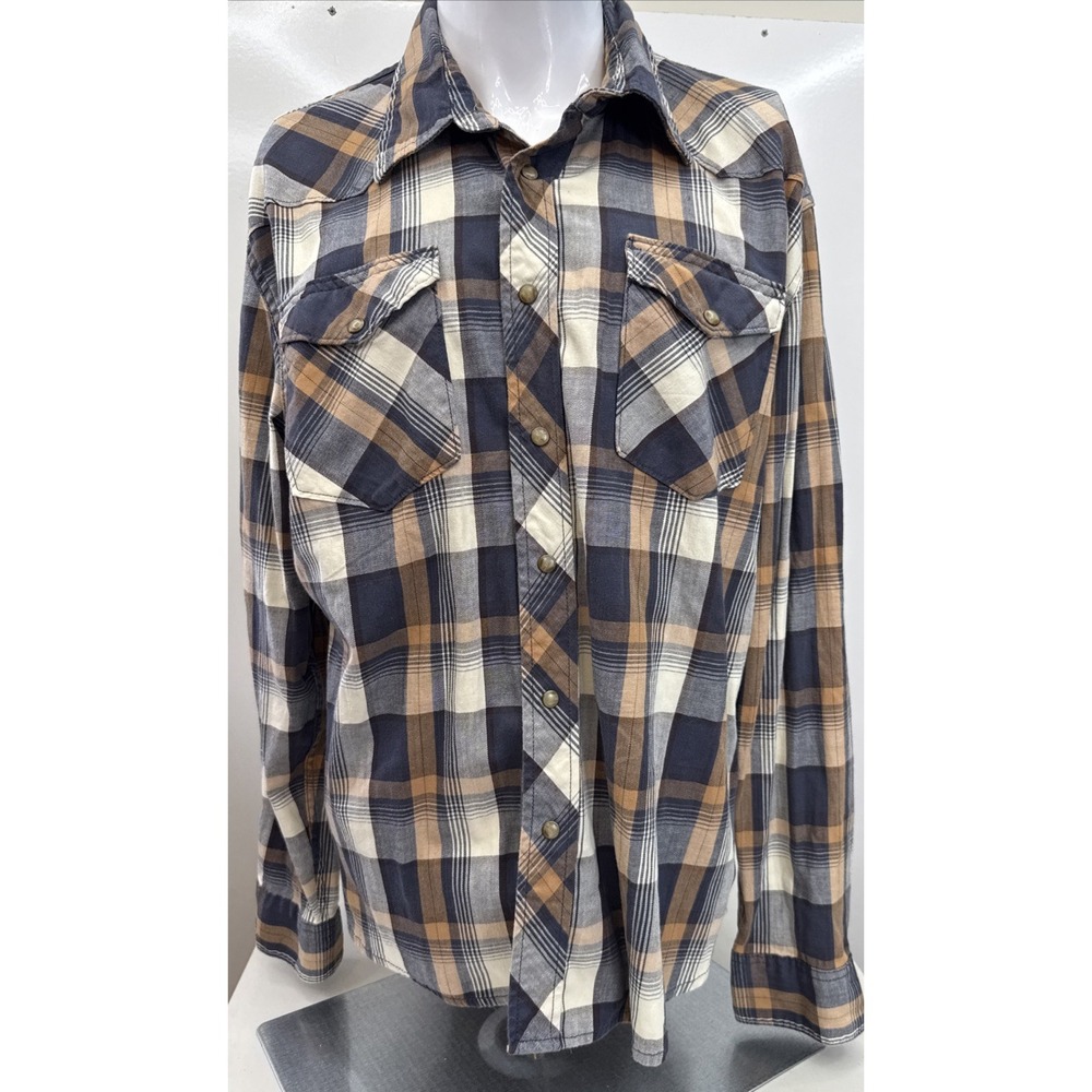 Wrangler Flex for Comfort Western Shirt Mens XL Plaid Pearl Snap Long Sleeve